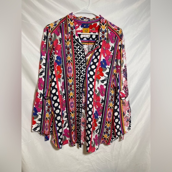 Ruby Rd. Multicolor Floral and Geometric Button Down Shirt - Picture 1 of 7